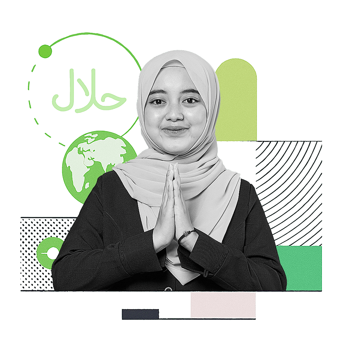 Visual dukungan LPH LPPOM untuk akses pasar global – Pria profesional tersenyum mewakili produk bersertifikat halal diterima internasional